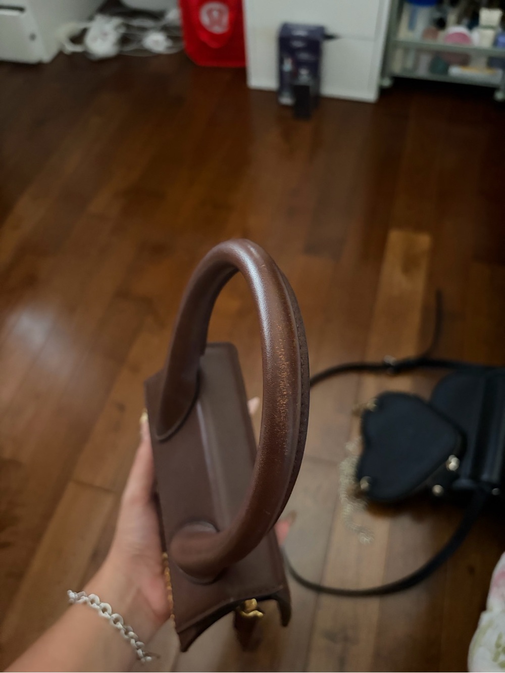 Jacquemus Brown Mini Leather Top-Handle Bag with Gold Logo - Picture 3 of 7